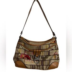 Etienne Aigner Logo Floral Patchwork Handbag Shoulder Bag Tan